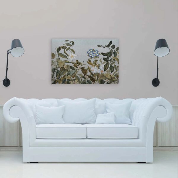 Bricoflor Botanical Bild Mit Blättern Und Blumen Leinwandbild Mit Blumenwiese Im Vintage Stil Wandbild Grün Grau In 90 X 60 Cm