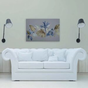 Bricoflor Botanical Bilder Mit Palmenblättern Grau Blau Gold Modernes Wandbild Mit Palmen Grafisch Ideal Für Küche Und Wohnzimmer
