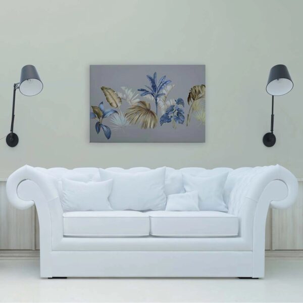 Bricoflor Botanical Bilder Mit Palmenblättern Grau Blau Gold Modernes Wandbild Mit Palmen Grafisch Ideal Für Küche Und Wohnzimmer