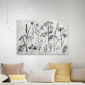 Bricoflor Botanik Bild In Grau Und Schwarz Modernes Leinwandbild In Betonoptik Mit Botanischer Zeichnung Schlafzimmer Und Büro Wandbild Mit Blumen