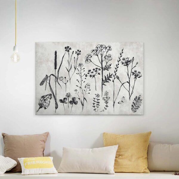 Bricoflor Botanik Bild In Grau Und Schwarz Modernes Leinwandbild In Betonoptik Mit Botanischer Zeichnung Schlafzimmer Und Büro Wandbild Mit Blumen