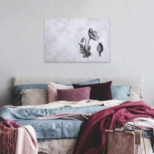 Bricoflor Botanik Leinwand Bild In Betonoptik Wandbild Mit Mohnblume Gezeichnet Betonoptik Leinwandbild In Schwarz Weiß Für Büro Und Schlafzimmer