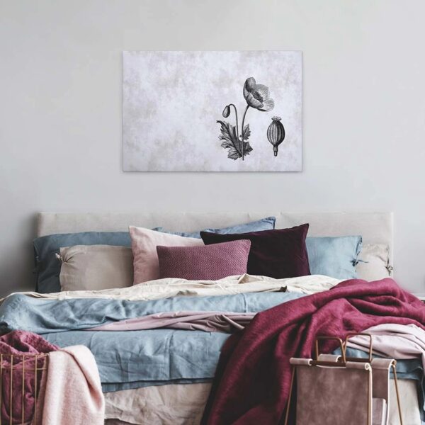 Bricoflor Botanik Leinwand Bild In Betonoptik Wandbild Mit Mohnblume Gezeichnet Betonoptik Leinwandbild In Schwarz Weiß Für Büro Und Schlafzimmer