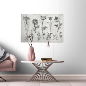 Bricoflor Botanische Zeichnung Auf Leinwand Modernes Wandbild In Grau Und Schwarz Blumen Leinwandbild Im Botanik Stil Für Büro Und Schlafzimmer