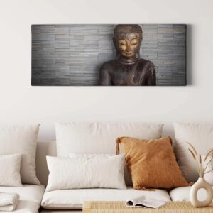 Bricoflor Buddha Leinwand In Steinoptik Buddha Bild In Gold Und Grau Ideal Für Schlafzimmer Und Badezimmer Wellness Wandbild Im Asiatischen Stil