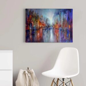 Bricoflor Buntes Leinwand Bild Mit Moderner Kunst Abstraktes Wandbild Im Ölgemälde Stil Kunst Leinwandbild Mit Stadt Motiv Für Wohnzimmer Und Flur
