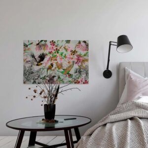 Bricoflor Buntes Leinwandbild Mit Vögeln Blumen Bild Im Grafischen Stil Für Schlafzimmer Und Wohnzimmer Vogel Wandbild Auf Canvas Und Keilrahmen