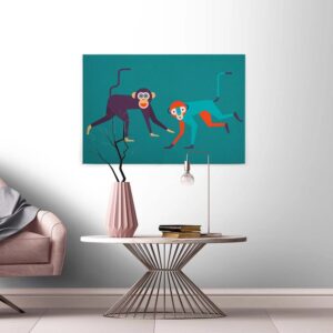 Bricoflor Buntes Wandbild Mit Affen Grafik Leinwand Bild In Türkis Für Büro Und Wohnzimmer Affen Leinwandbild Auf Canvas Und Keilrahmen