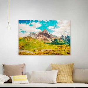 Bricoflor Buntes Wandbild Mit Bergen Leinwand Bild Mit Alpen Berglandschaft Ideal Für Esszimmer Und Wohnzimmer Modernes Landschaftsbild Auf Canvas
