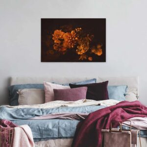 Bricoflor Canvas Bild Mit Herbstblumen In Schwarz Und Orange Vintage Leinwand Mit Hortensie Und Lilie Rosen Wandbild Ideal Für Schlaf Und Wohnzimmer
