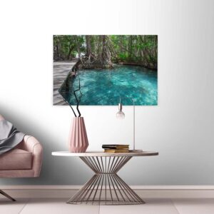 Bricoflor Canvas Leinwand Bild Urwald Und See Regenwald Bild In Türkis Und Grün Keilrahmen Bild Mit Dschungel Ideal Für Schlafzimmer Und Badezimmer