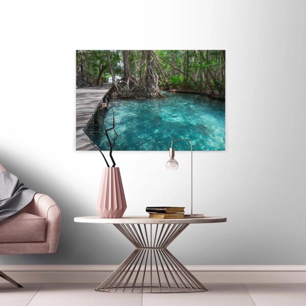 Bricoflor Canvas Leinwand Bild Urwald Und See Regenwald Bild In Türkis Und Grün Keilrahmen Bild Mit Dschungel Ideal Für Schlafzimmer Und Badezimmer