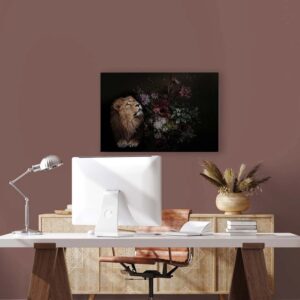 Bricoflor Canvas Leinwand Mit Löwe Ausgefallenes Wandbild Mit Blumen Im Stillleben Stil In Schwarz Keilrahmen Bild Mit Tier Motiv Für Schlafzimmer