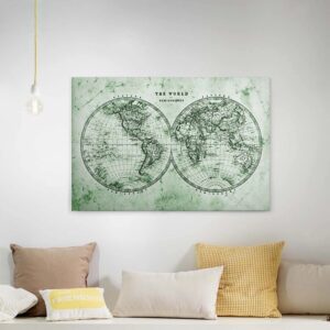Bricoflor Canvas Leinwand Mit Weltkarte In Grün Nostalgie Leinwandbild Im Vintage Stil Für Schlafzimmer Und Büro Keilrahmen Bild Mit Landkarte