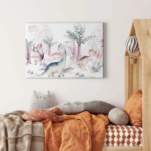 Bricoflor Dinosaurier Bild Für Kinderzimmer Leinwand Bild Mit Dinos Ideal Für Jungenzimmer Pastell Wandbild In Aquarell Optik Auf Keilrahmen