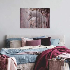 Bricoflor Einhorn Leinwandbild Für Kinderzimmer Und Schlafzimmer Einhorn Wandbild In Holz Optik Canvas Keilrahmenbild Im Querformat