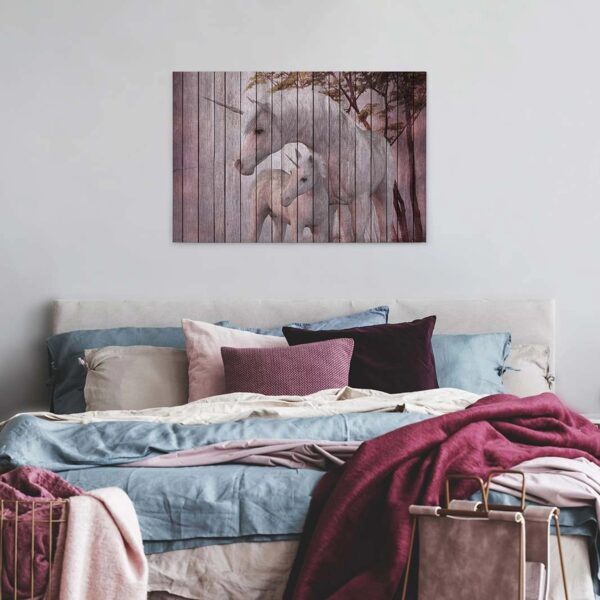 Bricoflor Einhorn Leinwandbild Für Kinderzimmer Und Schlafzimmer Einhorn Wandbild In Holz Optik Canvas Keilrahmenbild Im Querformat