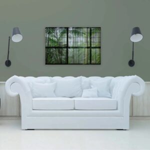 Bricoflor Fensterblick Leinwandbild Mit Dschungel In Nebel Grünes Wandbild Tropisch Für Schlafzimmer Und Bad Spa Bild 120 X 80 Cm