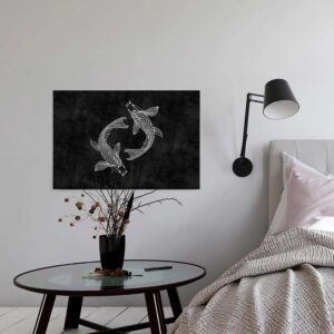 Bricoflor Fisch Leinwandbild In Schwarz Weiß Japan Bild Auf Leinwand Mit Koi Design Büro Und Schlafzimmer Wandbild Im Tafel Optik