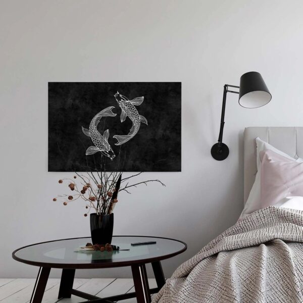 Bricoflor Fisch Leinwandbild In Schwarz Weiß Japan Bild Auf Leinwand Mit Koi Design Büro Und Schlafzimmer Wandbild Im Tafel Optik