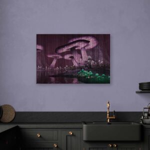 Bricoflor Fliegenpilz Bild Auf Leinwand In Lila Besonderes Wandbild Mit Märchenwald Für Kinderzimmer Und Schlafzimmer Holz Leinwandbild Auf Keilrahmen