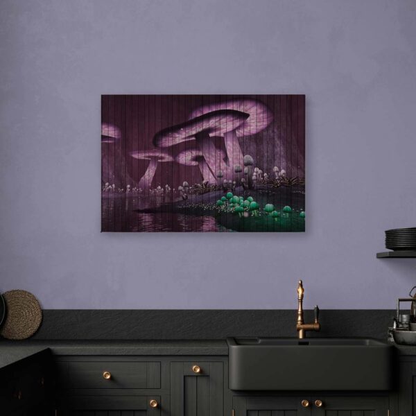 Bricoflor Fliegenpilz Bild Auf Leinwand In Lila Besonderes Wandbild Mit Märchenwald Für Kinderzimmer Und Schlafzimmer Holz Leinwandbild Auf Keilrahmen