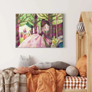 Bricoflor Froschkönig Bild In Pink Und Grün Märchen Bild Auf Leinwand Für Mädchenzimmer Prinzessinnen Leinwandbild Ideal Für Babyzimmer