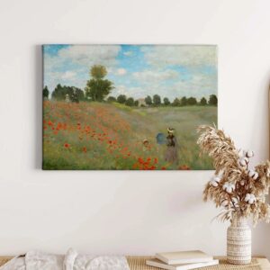 Bricoflor Gemälde Mit Blumenwiese Auf Leinwand Als Kunstdruck Kunst Bild In Ölgemälde Optik Für Wohnzimmer Und Flur Sommer Wandbild In Grün Und Rot