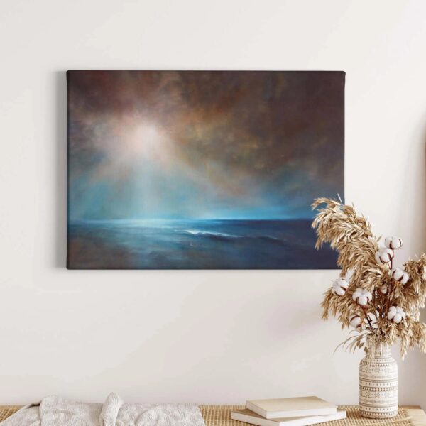 Bricoflor Gemälde Mit Meer Als Kunstdruck Auf Leinwand Maritimes Leinwandbild In Blau Und Grau Kunst Wandbild Mit Wolken Und Sonne Für Schlafzimmer