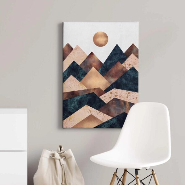 Bricoflor Geometrisches Bild Auf Leinwand Metallic Wandbild Im Mid Century Stil Für Schlafzimmer Modernes Leinwandbild Mit Dreieck Grafik Design