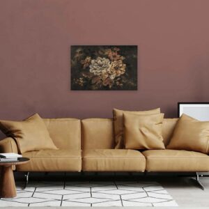 Bricoflor Gobelin Bild Mit Blumen Vintage Leinwand Stillleben Nostalgisch Braun Ocker Für Wohnzimmer Und Flur In 90 X 60 Cm