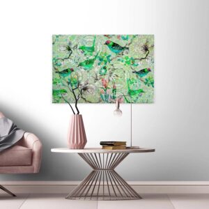 Bricoflor Grafisches Bild Auf Leinwand Mit Vögeln Wohnzimmer Und Schlafzimmer Bild In Grün Canvas Leinwandbild Mit Mandala Design Und Vogel Muster