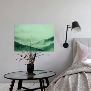 Bricoflor Grüne Leinwand Mit Landschaft Aquarell Bild Mit Bergen Und Vögeln Schlafzimmer Und Wohnzimmer Wandbild Mit Berglandschaft Im Querformat