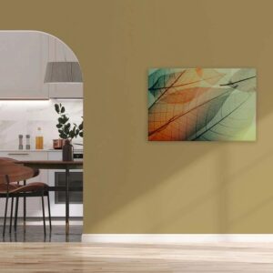 Bricoflor Herbst Wandbild Mit Grünen Blättern Wohnzimmer Und Flur Leinwand Bild In Grün Und Orange Canvas Bild Auf Keilrahmen Mit Blattadern