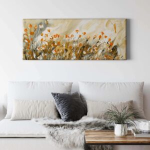 Bricoflor Herbstblumen Bild Auf Leinwand Kunst Wandbild Mit Blumenwiese In Gold Gelb Kunstdruck Leinwandbild Im Gemälde Stil Für Wohnzimmer