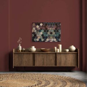 Bricoflor Hexagon Bild In Aquarell Optik Leinwandbild In Marmor Optik Mit Wabenmuster Blau Lila Gold Deko Wandbild In 120 X 80 Cm