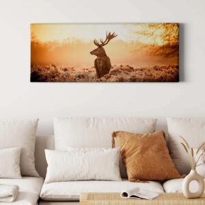 Bricoflor Hirschbild Als Wand Deko Leinwand Bild Mit Hirsch In Sonnenuntergang Idyllisches Wandbild Mit Landschaft Im Winter Für Wohnzimmer Und Flur