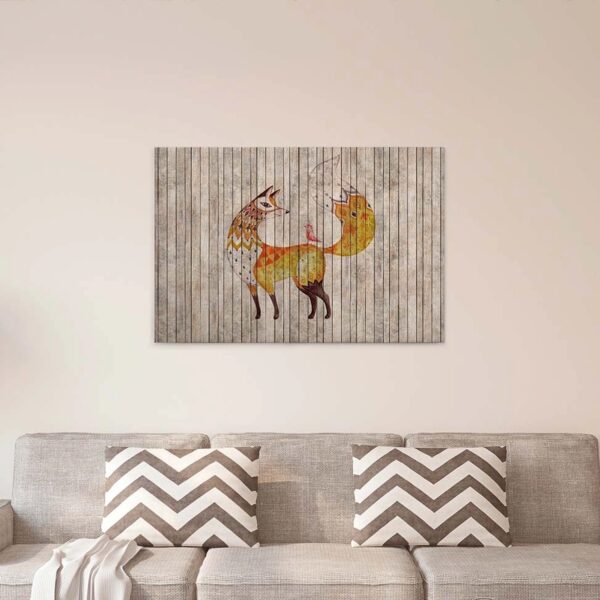 Bricoflor Holz Leinwand Bild Mit Fuchs Rustikales Wandbild Mit Fuchs Motiv Ideal Für Kinder Und Schlafzimmer Herbst Leinwandbild In Beige Und Orange