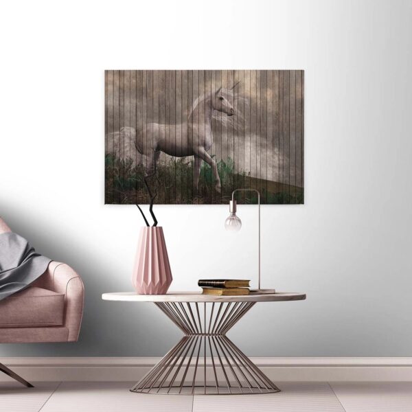 Bricoflor Holz Wandbild Mit Einhorn Schlafzimmer Und Kinderzimmer Leinwandbild Mit Einhorn In Beige Ausgefallenes Keilrahmenbild Auf Canvas