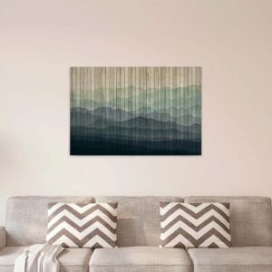 Bricoflor Horizont Bild Auf Leinwand In Holz Optik Modernes Wandbild Mit Berglandschaft Für Schlafzimmer Und Wohnzimmer Berg Leinwandbild In Blau Grün