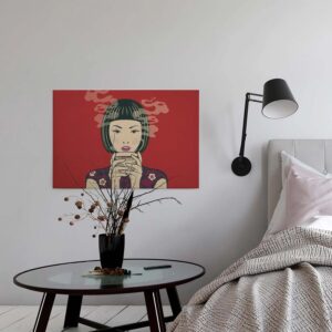 Bricoflor Japan Wandbild In Rot Tee Bild Auf Leinwand Im Manga Pop Art Stil Modernes Leinwandbild Mit Asiatischem Motiv Ideal Für Ess Und Wohnzimmer