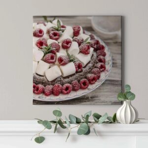 Bricoflor Kaffee Und Kuchen Bild Für Küche Und Café Küchenbild Mit Torten Motiv In Rot Und Weiß Leinwand Bild Mit Himbeeren Und Marshmallow