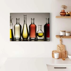 Bricoflor Küchen Bild Mit Olivenöl Und Essig Modernes Leinwandbild Für Küche Und Esszimmer Leinwand Küchenbild In Grau Rot Und Gelb