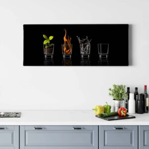 Bricoflor Küchenbild Mit Gläser Motiv 4 Elemente Bild Auf Leinwand Ideal Für Küche Und Bar Leinwandbild In Schwarz Im Querformat
