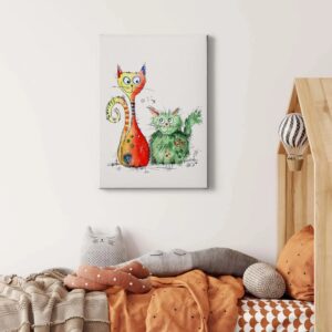 Bricoflor Kunst Bild Mit Katzen Abstrakt Buntes Leinwandbild Mit Tier Motiv Ideal Für Flur Und Küche Modernes Katzenbild Als Wand Deko