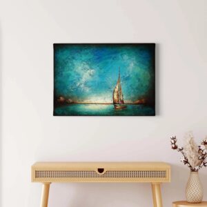 Bricoflor Kunst Bild Mit Meer Motiv Leinwand Bild In Ölgemälde Mit Segelschiff Optik Maritimes Wandbild In Türkis Ideal Für Bade Und Schlafzimmer