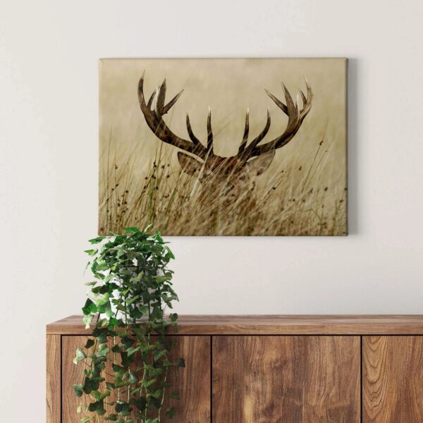 Bricoflor Landhaus Bild Mit Hirsch Tier Wandbild Mit Hirschgeweih Ideal Für Wohnzimmer Und Esszimmer Leinwandbild Mit Geweih In Grün Und Beige