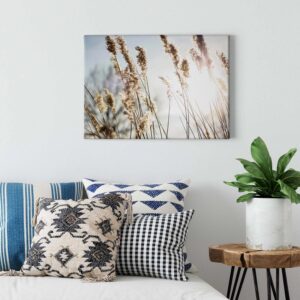 Bricoflor Landhaus Leinwand Bild Mit Feld Motiv Maritimes Bild Mit Sonnenstrahlen In Crème Natur Wandbild Ideal Für Badezimmer Und Schlafzimmer