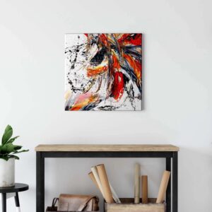 Bricoflor Leinwand Bild Abstrakt Moderne Kunst Wandbild In Weiß Und Rot Quadratisches Leinwandbild Ideal Für Büro Und Wohnzimmer