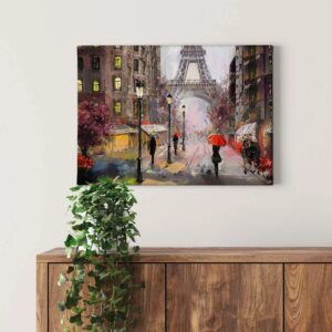 Bricoflor Leinwand Bild Im Paris Gemälde Stil Romantisches Stadt Bild Mit Eiffelturm Gemalt Kunstdruck Leinwandbild In Braun Und Rosa Für Schlafzimmer